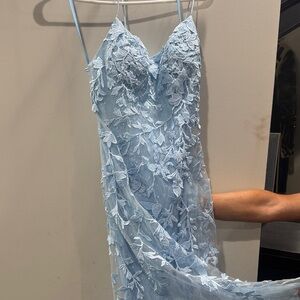 Strapless Light Blue Lace Dress